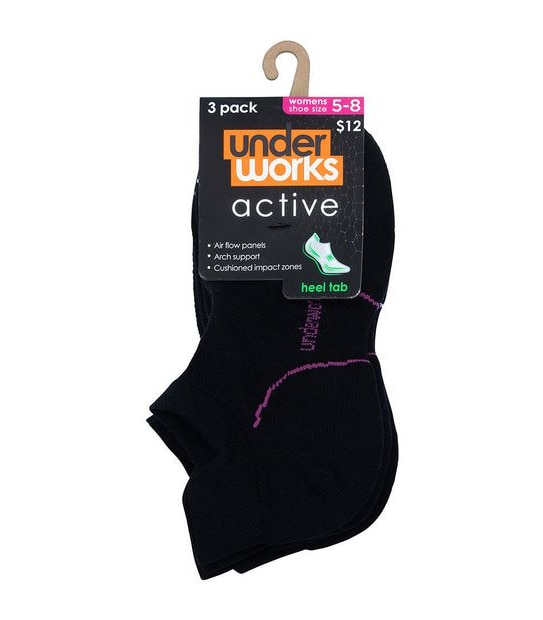 Underworks 3 Pack Perform No Show Heel Socks