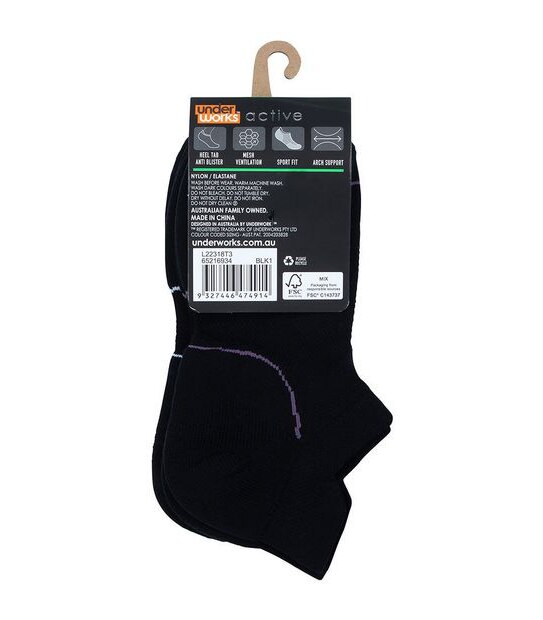 Underworks 3 Pack Perform No Show Heel Socks