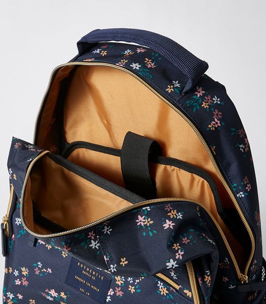 Kids Floral Print Backpack - Navy Blue