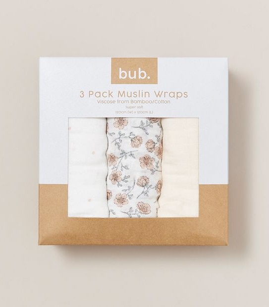 3 Pack bub. Bamboo Muslin Wraps