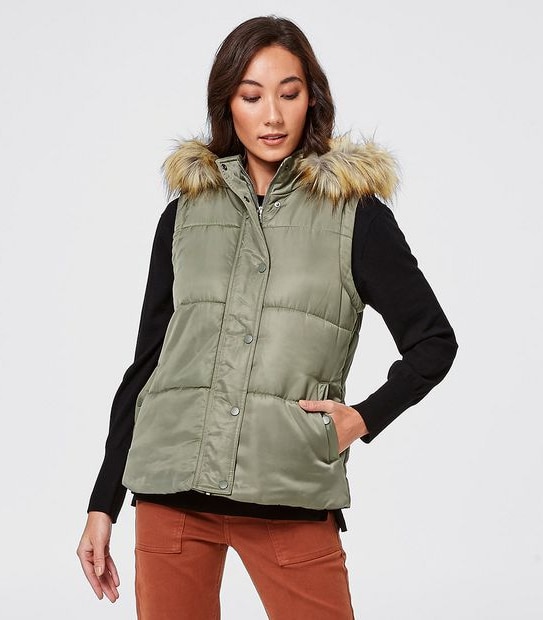 Hooded Puffer Vest - Khaki Green