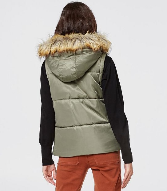 Hooded Puffer Vest - Khaki Green