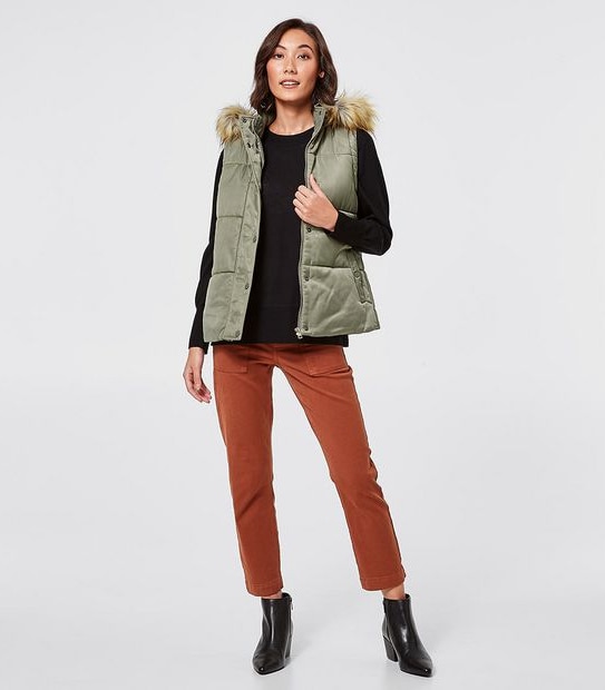 Hooded Puffer Vest - Khaki Green