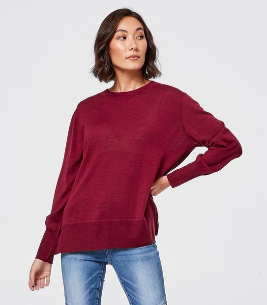 Merino Wool Crew Neck Jumper - Rhubarb Red Marle