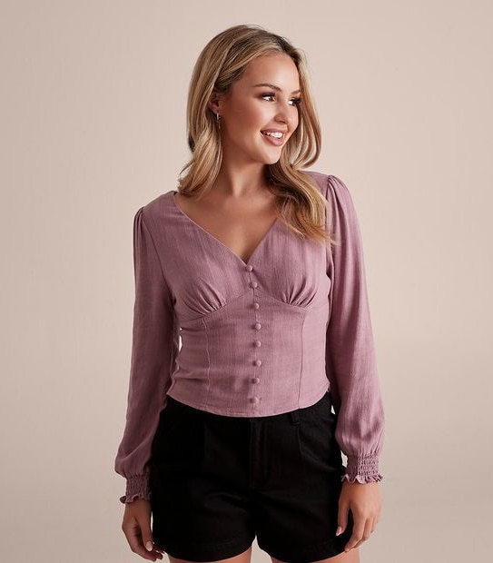 Dannii Minogue Petites Linen Blend V-Neck Blouse
