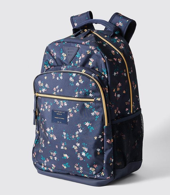 Kids Floral Print Backpack - Navy Blue