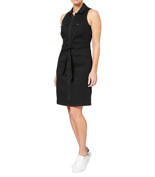 Zip Through Denim Dress - Black