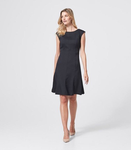 Preview Short Sleeve Textured Fit and Flare Dress