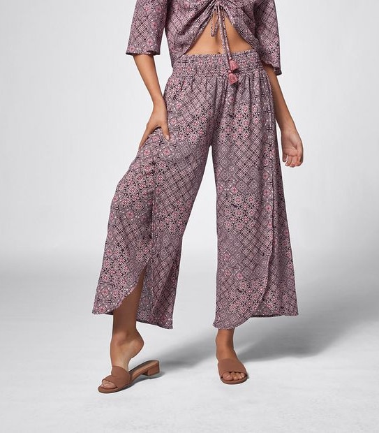 Piping Hot Split Beach Pants - Plum Tile Print
