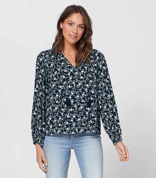 Perry Peasant Blouse - Navy Blue Floral