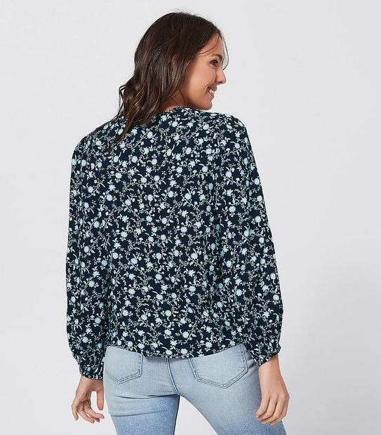 Perry Peasant Blouse - Navy Blue Floral