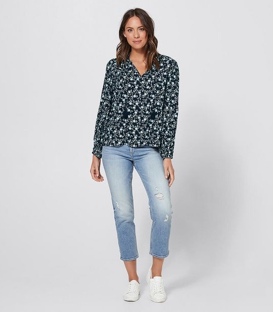 Perry Peasant Blouse - Navy Blue Floral