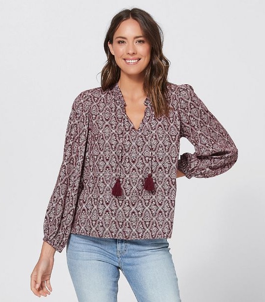 Perry Peasant Blouse - Burgundy Red Floral
