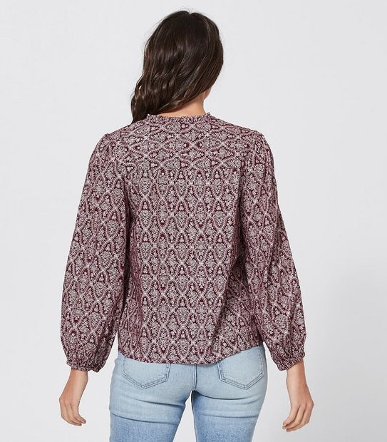 Perry Peasant Blouse - Burgundy Red Floral