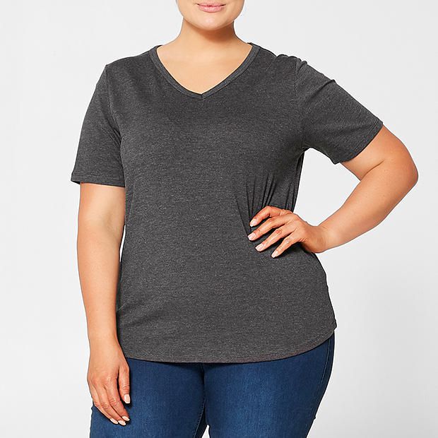 Belle Curve V-Neck T-Shirt - Charcoal