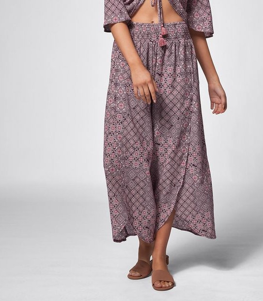 Piping Hot Split Beach Pants - Plum Tile Print