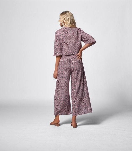 Piping Hot Split Beach Pants - Plum Tile Print