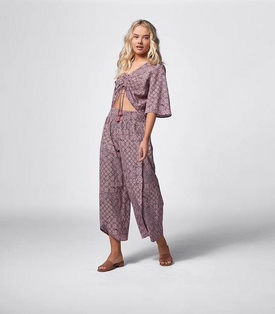 Piping Hot Split Beach Pants - Plum Tile Print