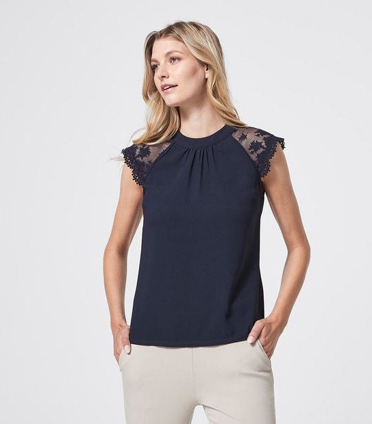 Preview Lace Sleeve Woven and Knit Shell Top
