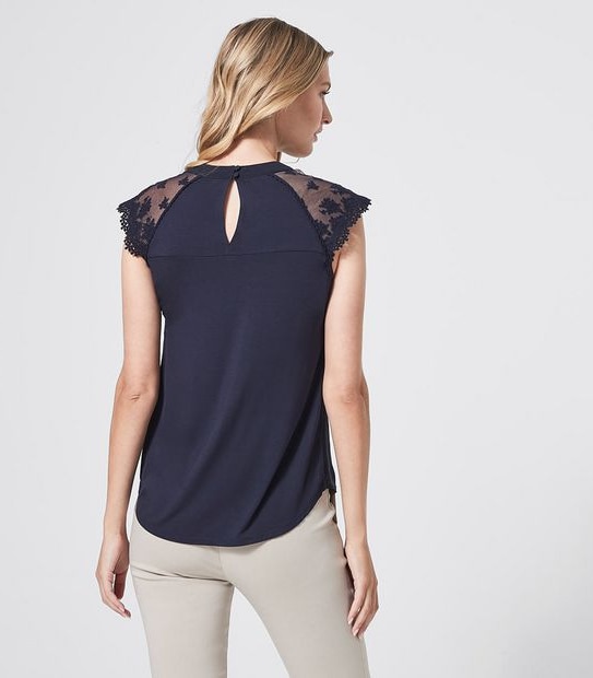 Preview Lace Sleeve Woven and Knit Shell Top