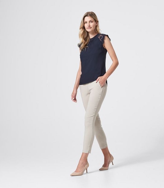 Preview Lace Sleeve Woven and Knit Shell Top