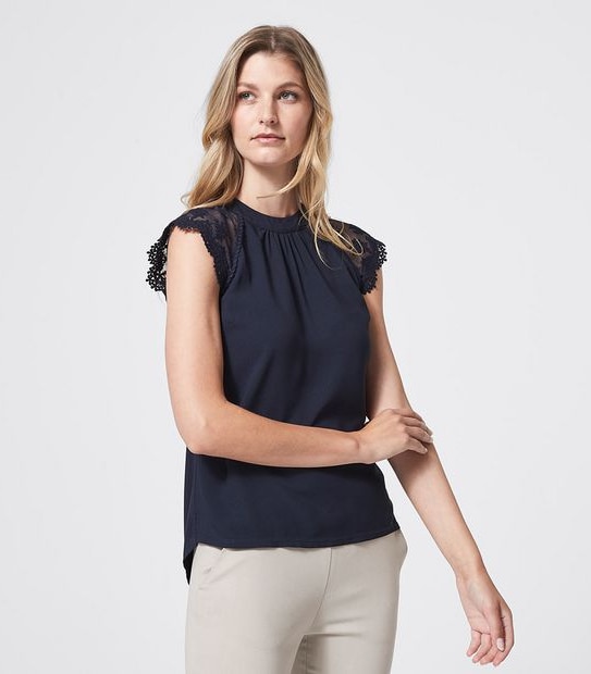 Preview Lace Sleeve Woven and Knit Shell Top