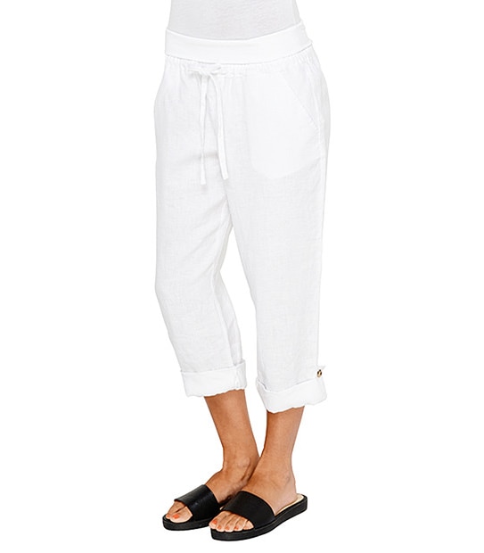 Linen Crop Pants - White