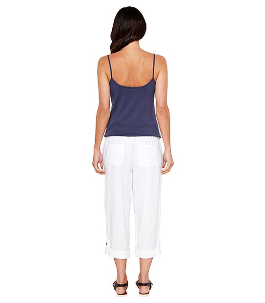 Linen Crop Pants - White