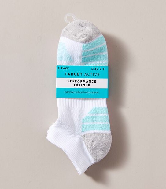 Active 2 Pack Cushion Foot Performance Trainer Socks - White