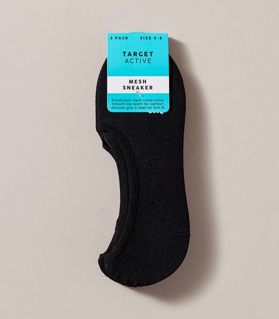 Active 3 Pack Mesh No Show Sneaker Socks - Black