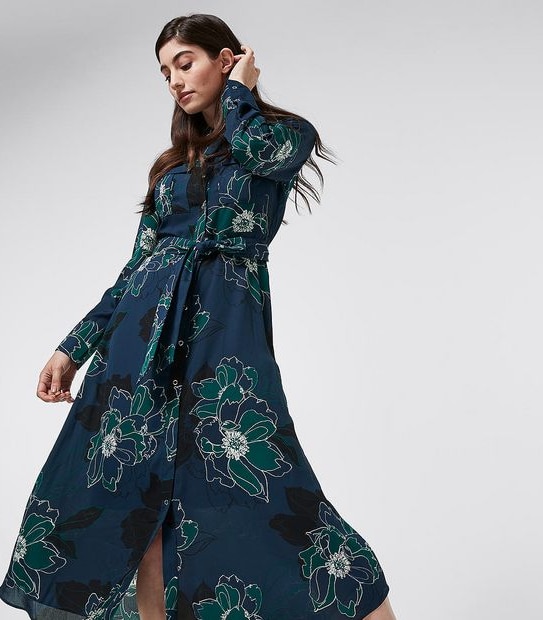 Preview Chiffon Shirt Dress - Navy Blue/Green Floral