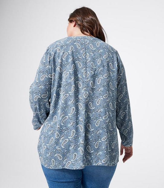 Belle Curve Long Sleeve Dallas Top - Blue Paisley