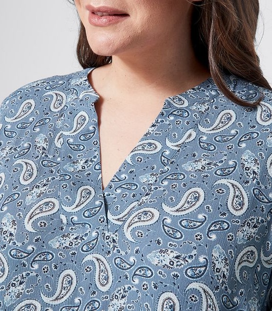 Belle Curve Long Sleeve Dallas Top - Blue Paisley