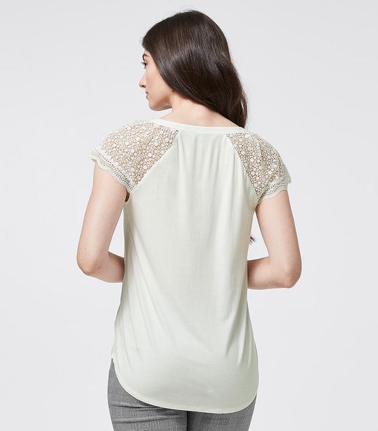 Preview Lace Sleeve Woven and Knit Shell Top - White