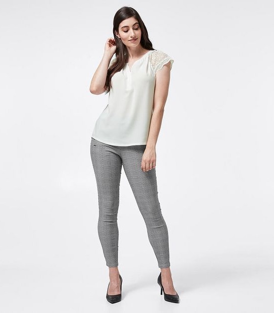 Preview Lace Sleeve Woven and Knit Shell Top - White