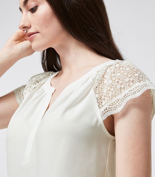 Preview Lace Sleeve Woven and Knit Shell Top - White