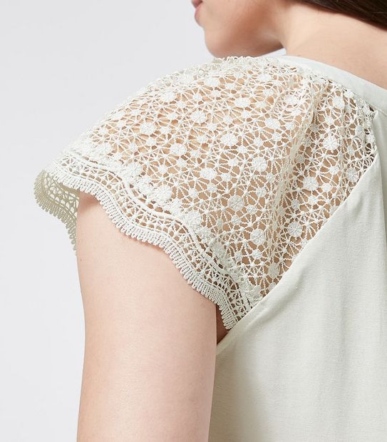 Preview Lace Sleeve Woven and Knit Shell Top - White