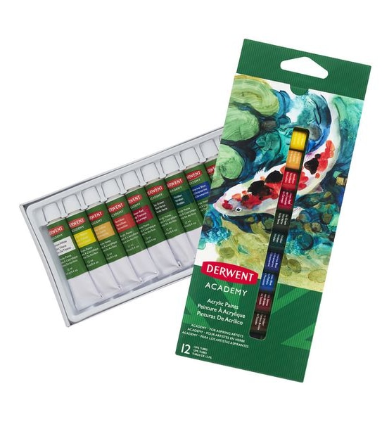 Derwent Academy 12 Pack Acrylic Paint 12mL