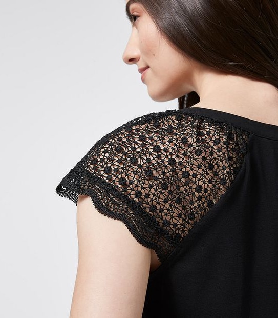 Preview Lace Sleeve Woven and Knit Shell Top - Black