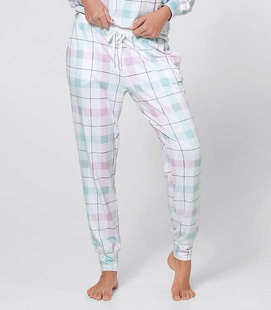 Cuffed Bamboo Pants - Lilac Check