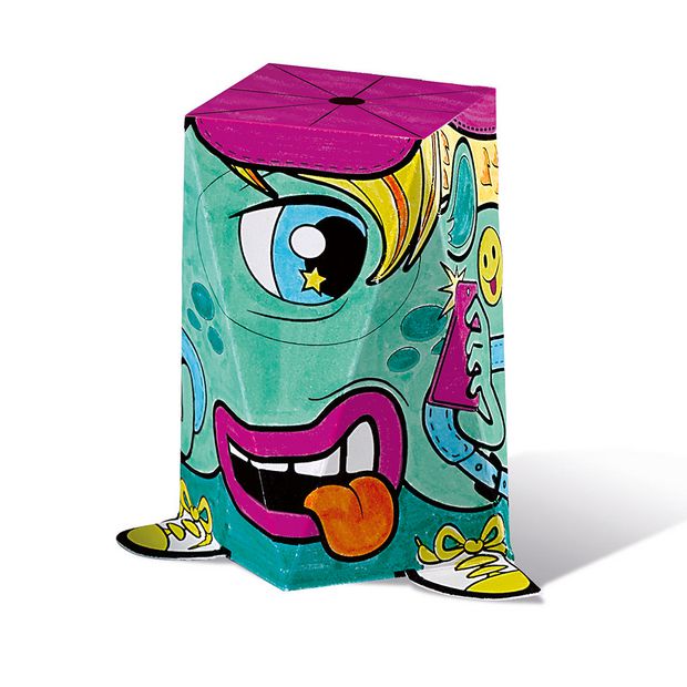 Maped Creativ - Kit Mostri In Cartone Da Decorare, 3 Pezzi, Con 6 Pennarelli E Adesivi - Attività Creativa Per Bambini Dai 4 Anni