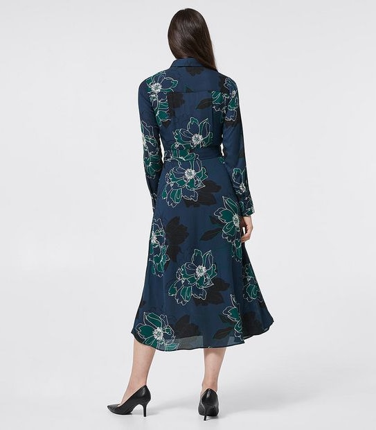 Preview Chiffon Shirt Dress - Navy Blue/Green Floral