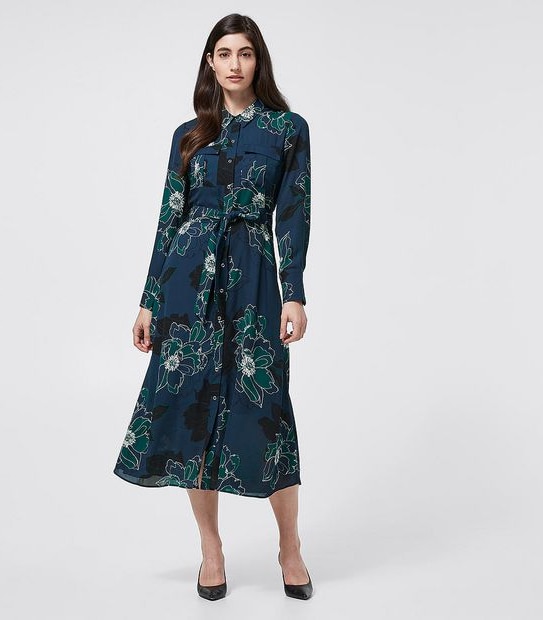 Preview Chiffon Shirt Dress - Navy Blue/Green Floral