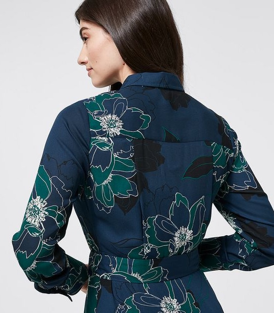 Preview Chiffon Shirt Dress - Navy Blue/Green Floral
