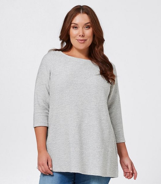 Belle Curve Textured Boat Neck Knit - Ivory