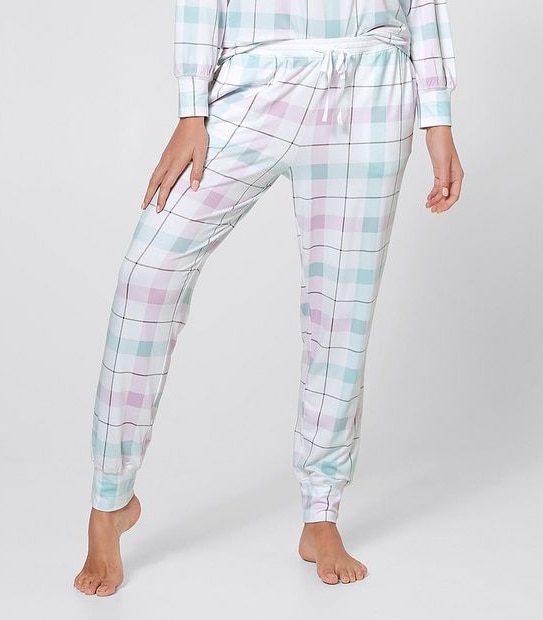 Cuffed Bamboo Pants - Lilac Check