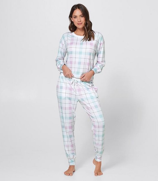 Cuffed Bamboo Pants - Lilac Check