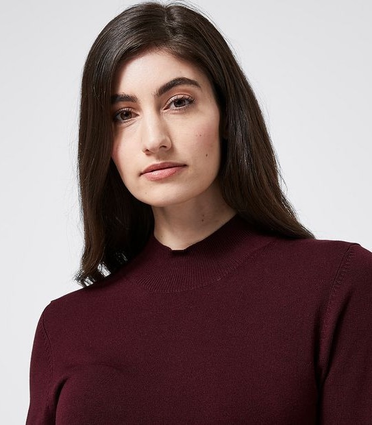 Preview Mock Turtle Neck Jumper - Burgundy Red