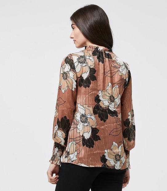 Preview Self Stripe Burnout Shell Blouse - Brown Floral
