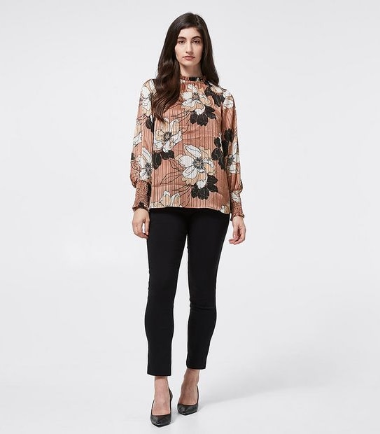 Preview Self Stripe Burnout Shell Blouse - Brown Floral